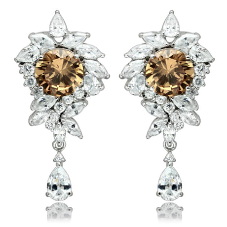 Rhodium Brass Jewelry Sets with AAA Grade CZ  in Champagne