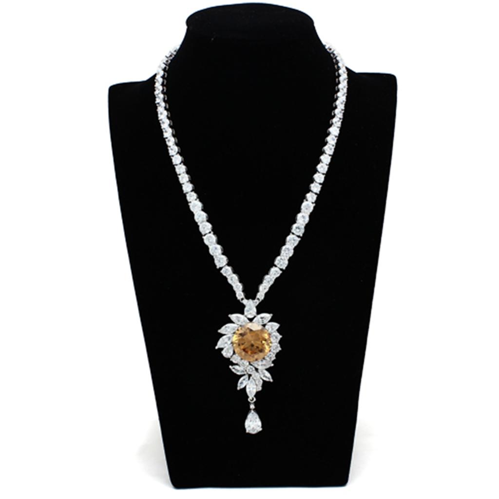 Rhodium Brass Jewelry Sets with AAA Grade CZ  in Champagne