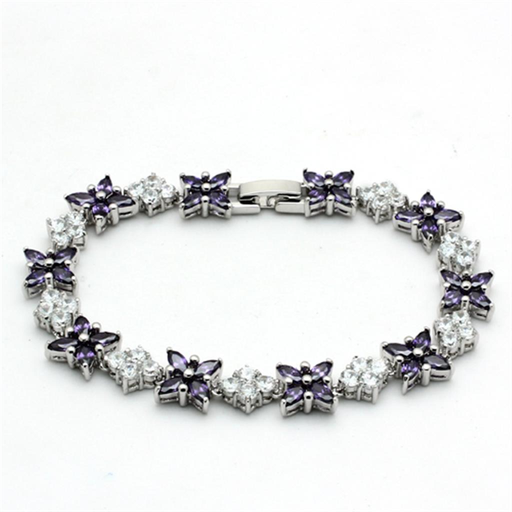Rhodium Brass Jewelry Sets with AAA Grade CZ  in Amethyst