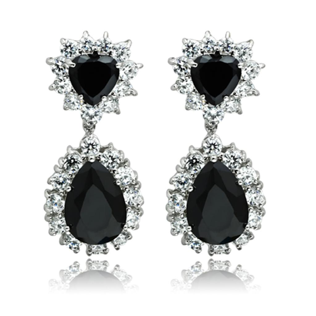 Rhodium Brass Jewelry Sets with AAA Grade CZ  in Jet