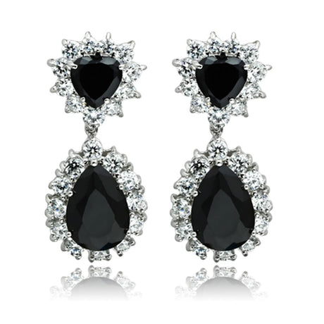 Rhodium Brass Jewelry Sets with AAA Grade CZ  in Jet