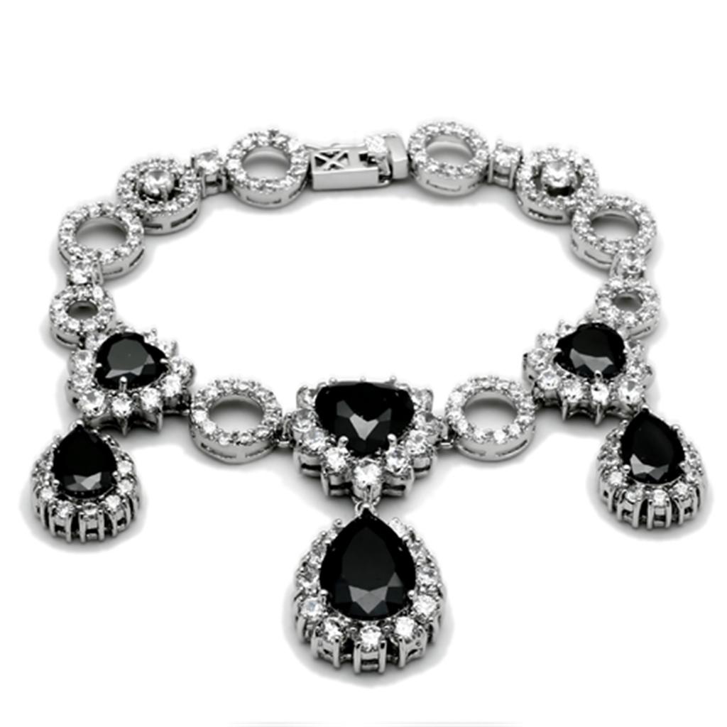 Rhodium Brass Jewelry Sets with AAA Grade CZ  in Jet