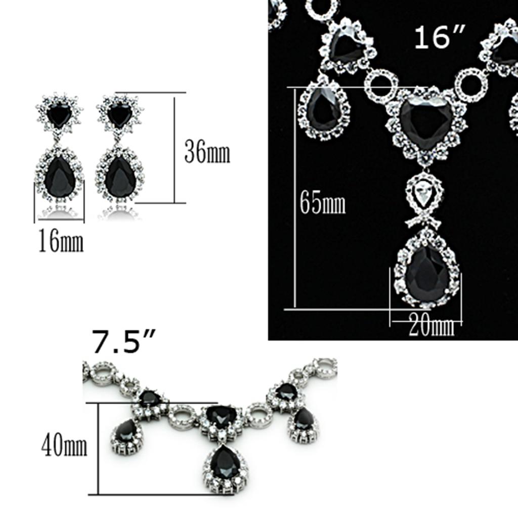 Rhodium Brass Jewelry Sets with AAA Grade CZ  in Jet