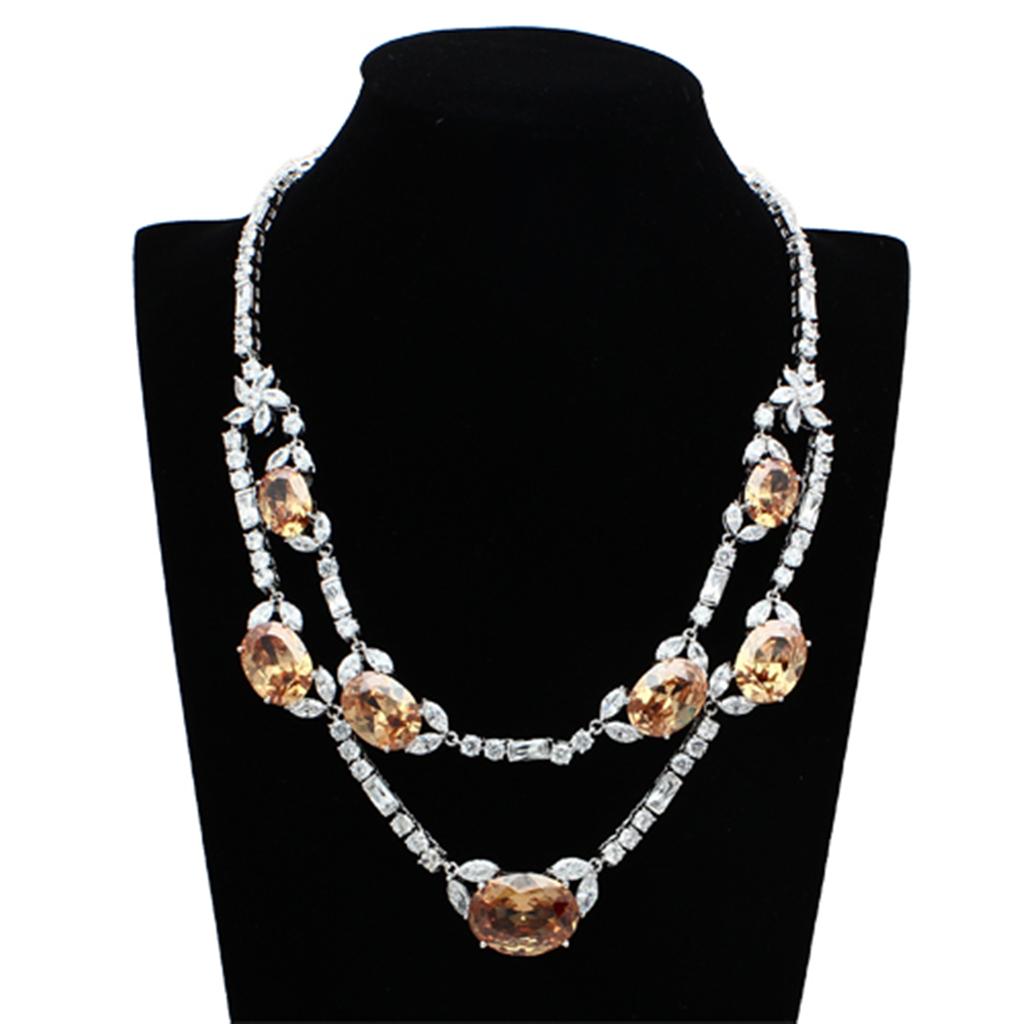 Rhodium Brass Jewelry Sets with AAA Grade CZ  in Champagne