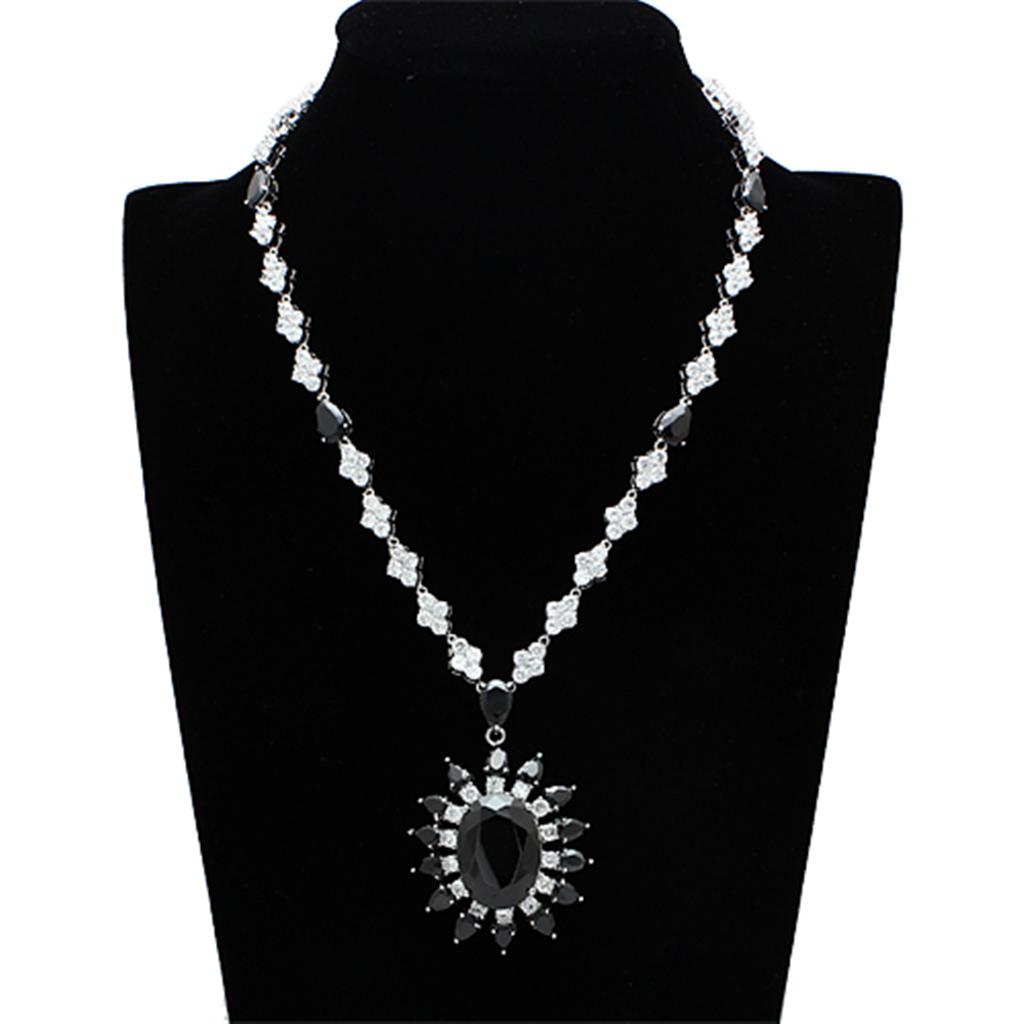 Rhodium Brass Jewelry Sets with AAA Grade CZ  in Jet