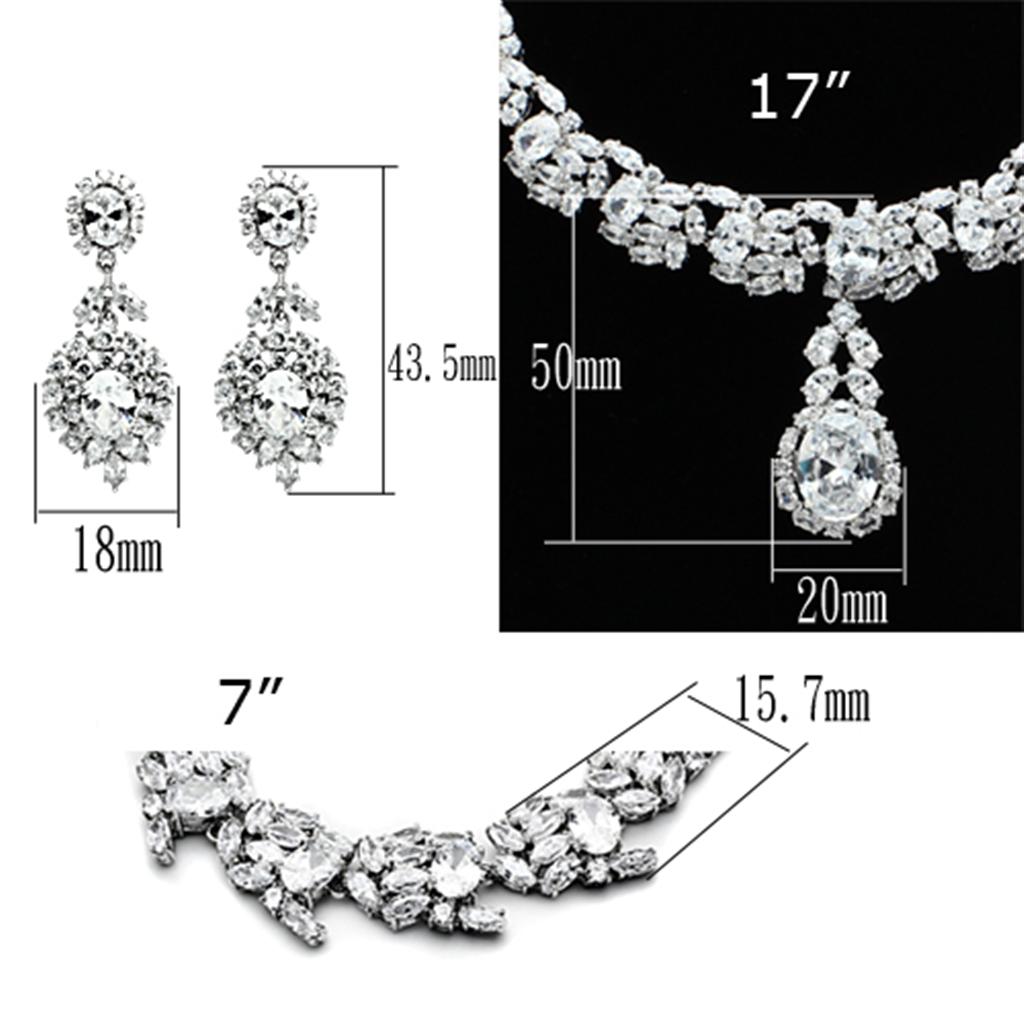 Rhodium Brass Jewelry Sets with AAA Grade CZ  in Clear