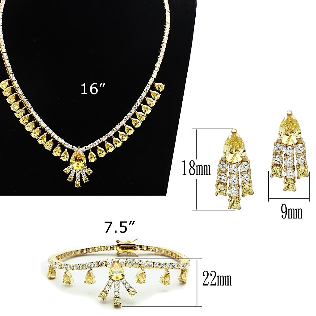 Gold Brass Jewelry Sets with AAA Grade CZ  in Topaz