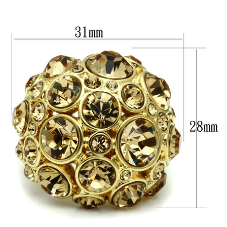 Gold Brass Ring with Top Grade Crystal  in Light Smoked