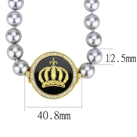 Gold Brass Necklace with Semi-Precious Onyx in Jet