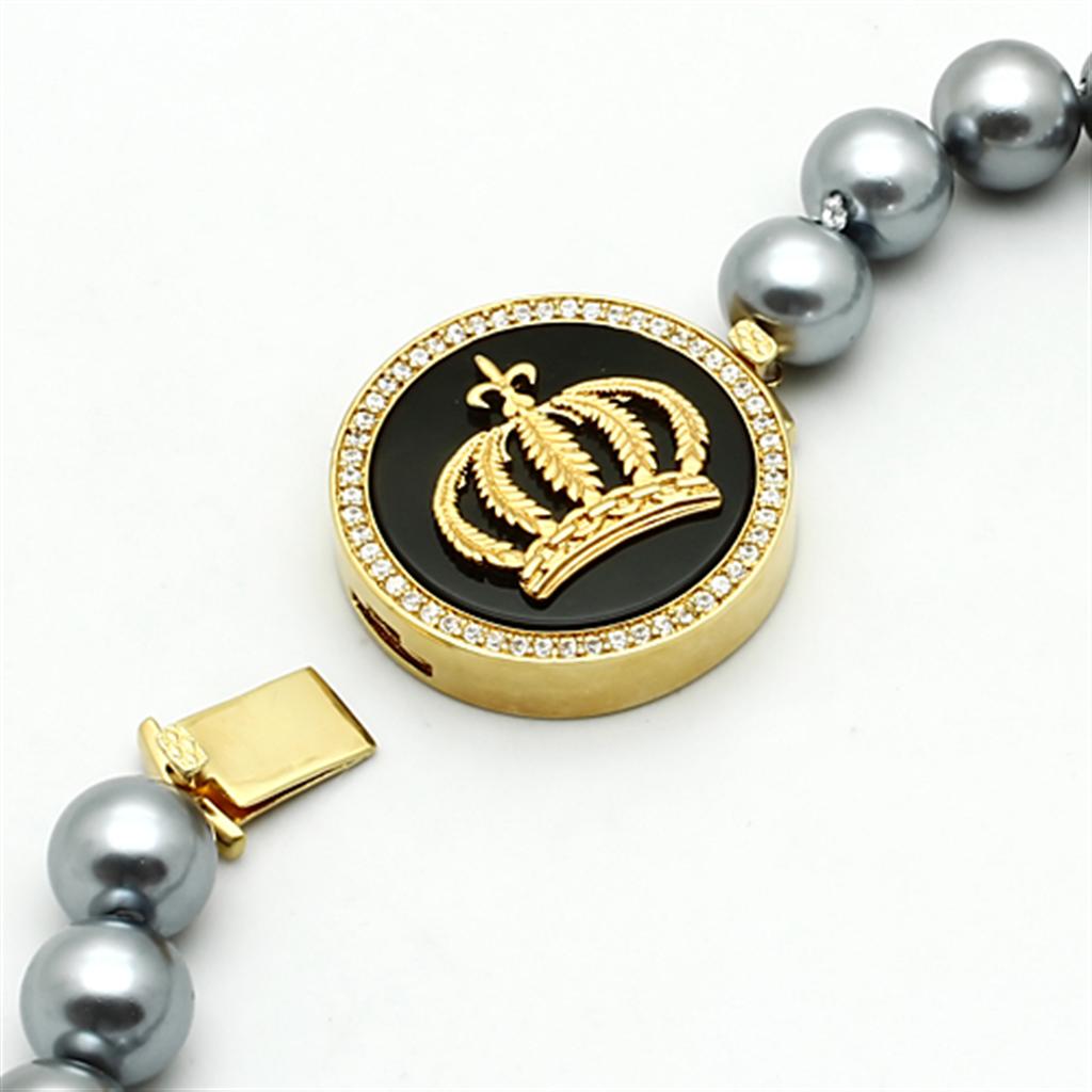 Gold Brass Necklace with Semi-Precious Onyx in Jet