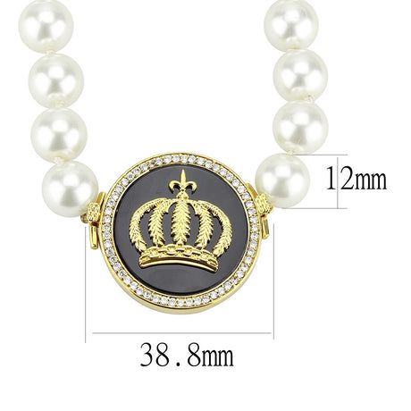 Gold Brass Necklace with Semi-Precious Onyx in Jet
