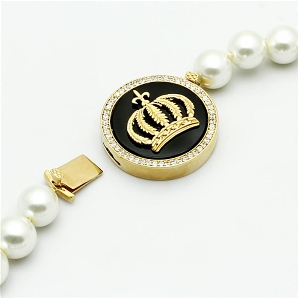 Gold Brass Necklace with Semi-Precious Onyx in Jet