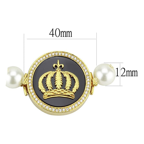 Gold Brass Bracelet with Semi-Precious Onyx in Jet