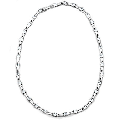 Rhodium Brass Necklace with AAA Grade CZ  in Clear