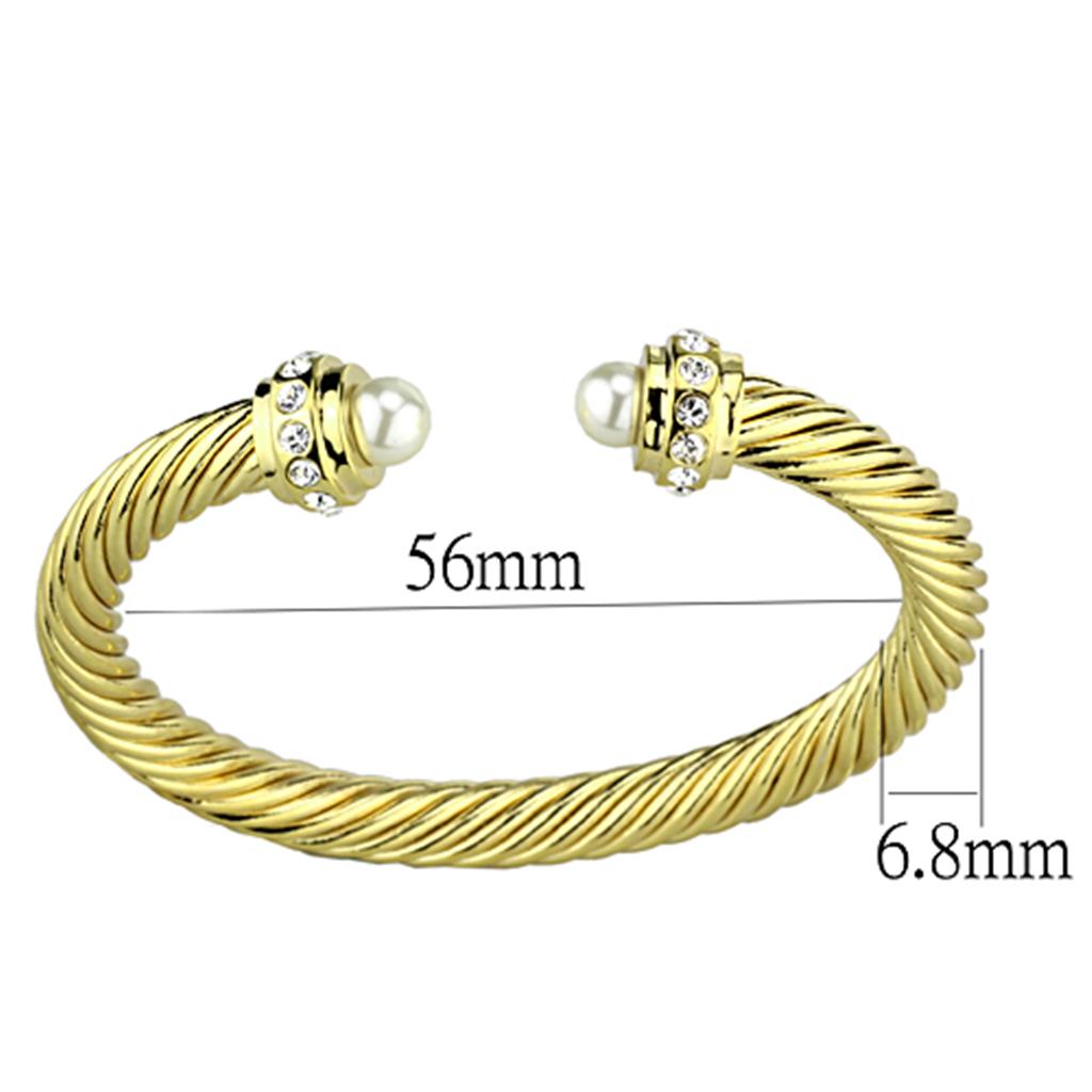 Gold Brass Bangle with Synthetic Pearl in White