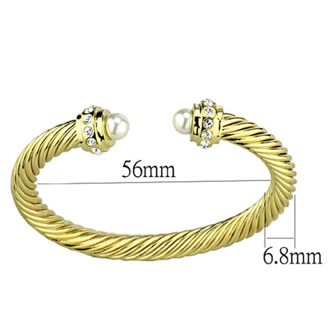 Gold Brass Bangle with Synthetic Pearl in White