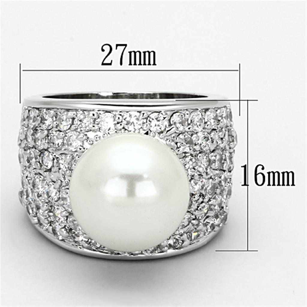 Rhodium Brass Ring with Synthetic Pearl in White
