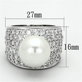 Rhodium Brass Ring with Synthetic Pearl in White