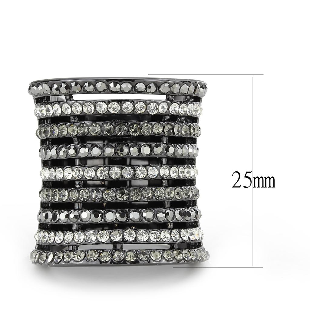 Ruthenium Brass Ring with Top Grade Crystal  in Black Diamond