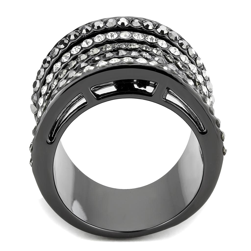 Ruthenium Brass Ring with Top Grade Crystal  in Black Diamond