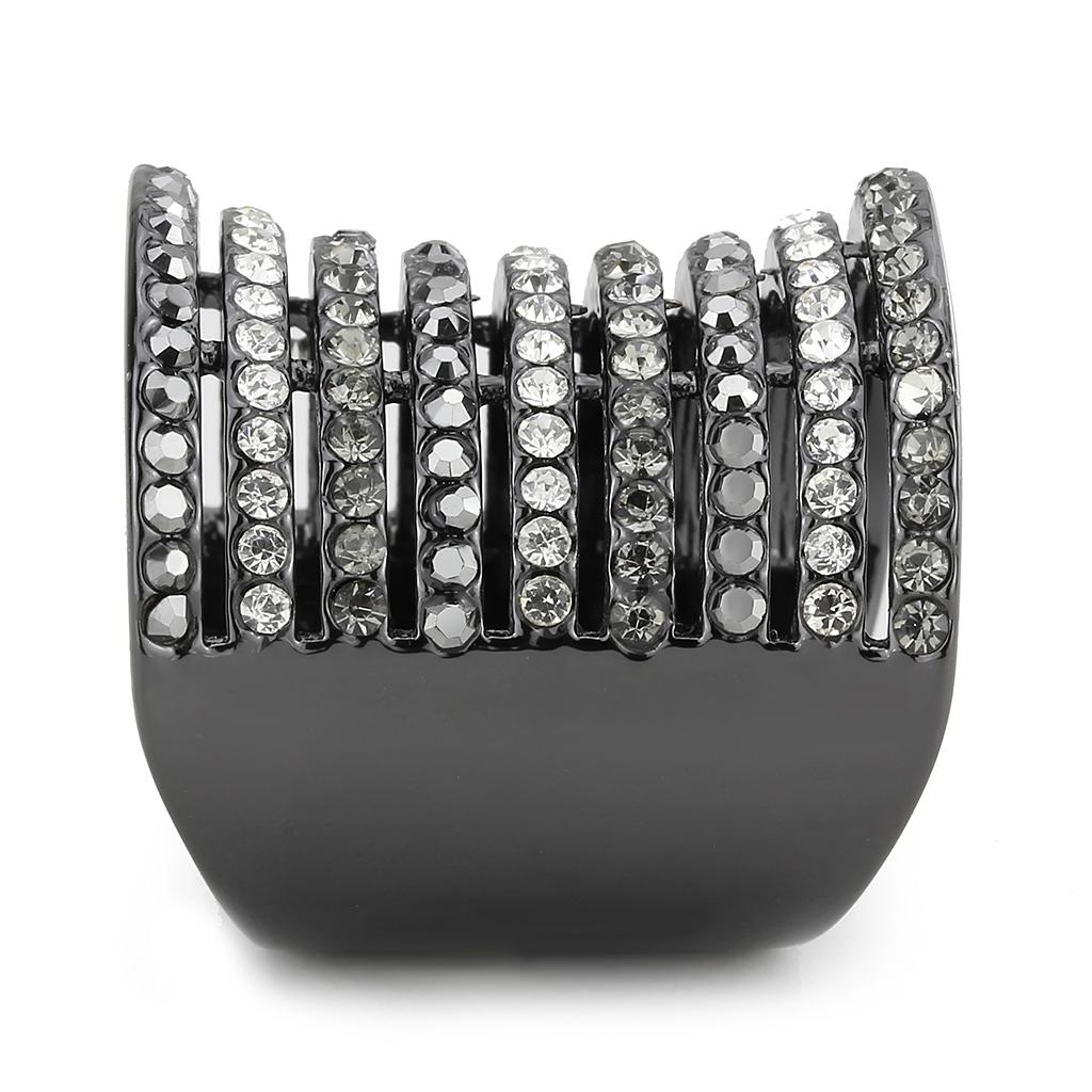 Ruthenium Brass Ring with Top Grade Crystal  in Black Diamond