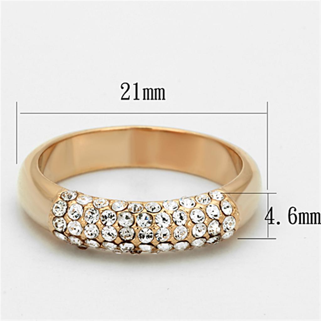 Rose Gold Brass Ring with Top Grade Crystal  in Clear