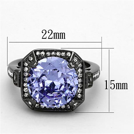 Ruthenium Brass Ring with AAA Grade CZ  in Tanzanite