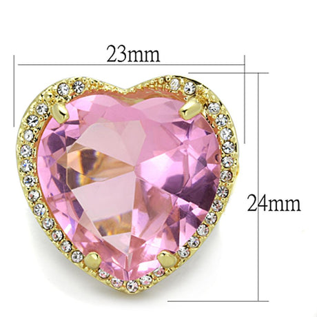 Gold Brass Ring with Synthetic Synthetic Glass in Rose