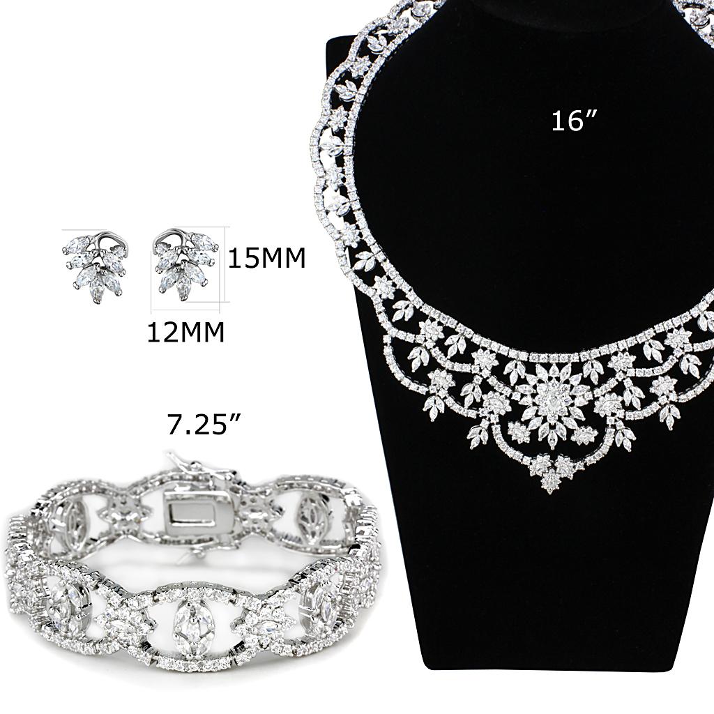 Rhodium Brass Jewelry Sets with AAA Grade CZ  in Clear