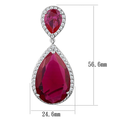 Rhodium Brass Earrings with AAA Grade CZ  in Ruby