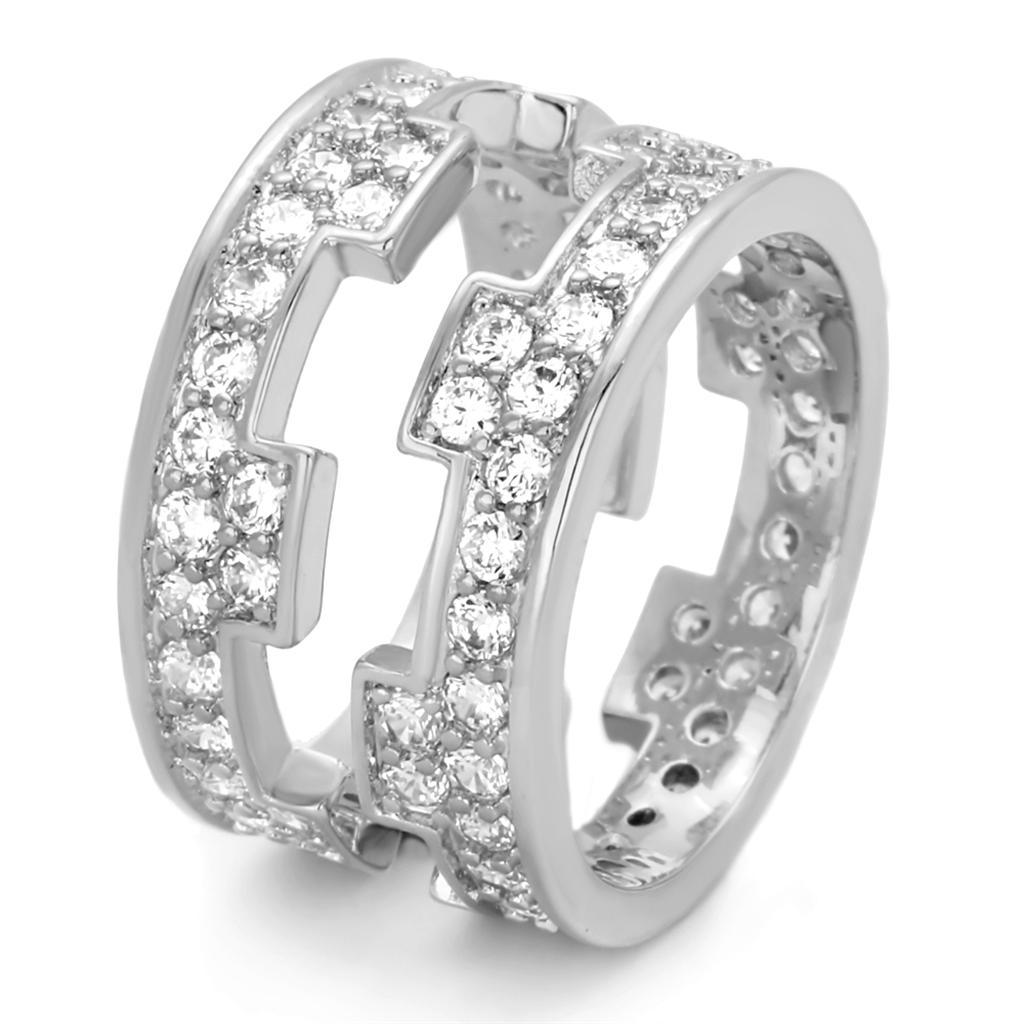 Rhodium Brass Ring with AAA Grade CZ  in Clear