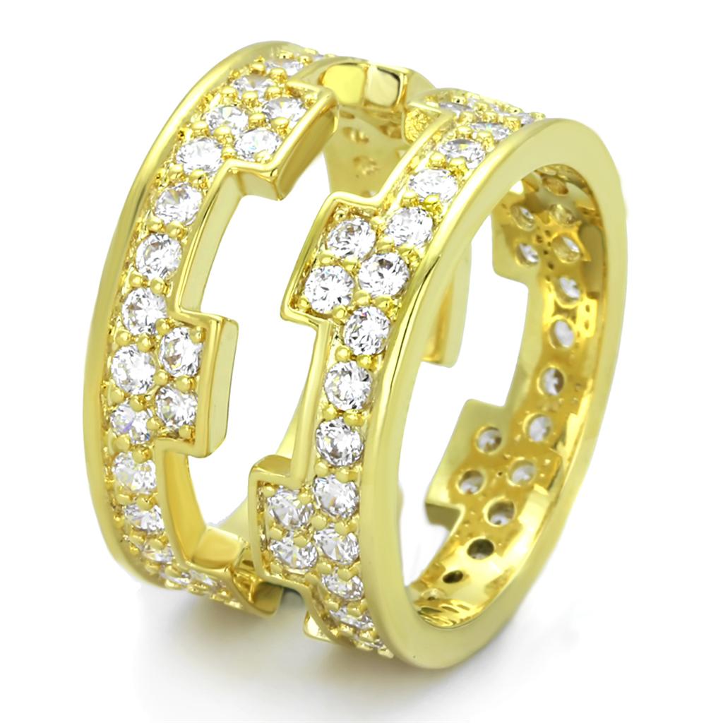 Gold Brass Ring with AAA Grade CZ  in Clear