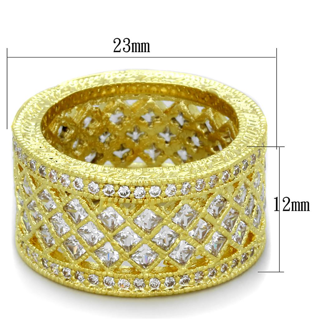 Gold Brass Ring with AAA Grade CZ  in Clear