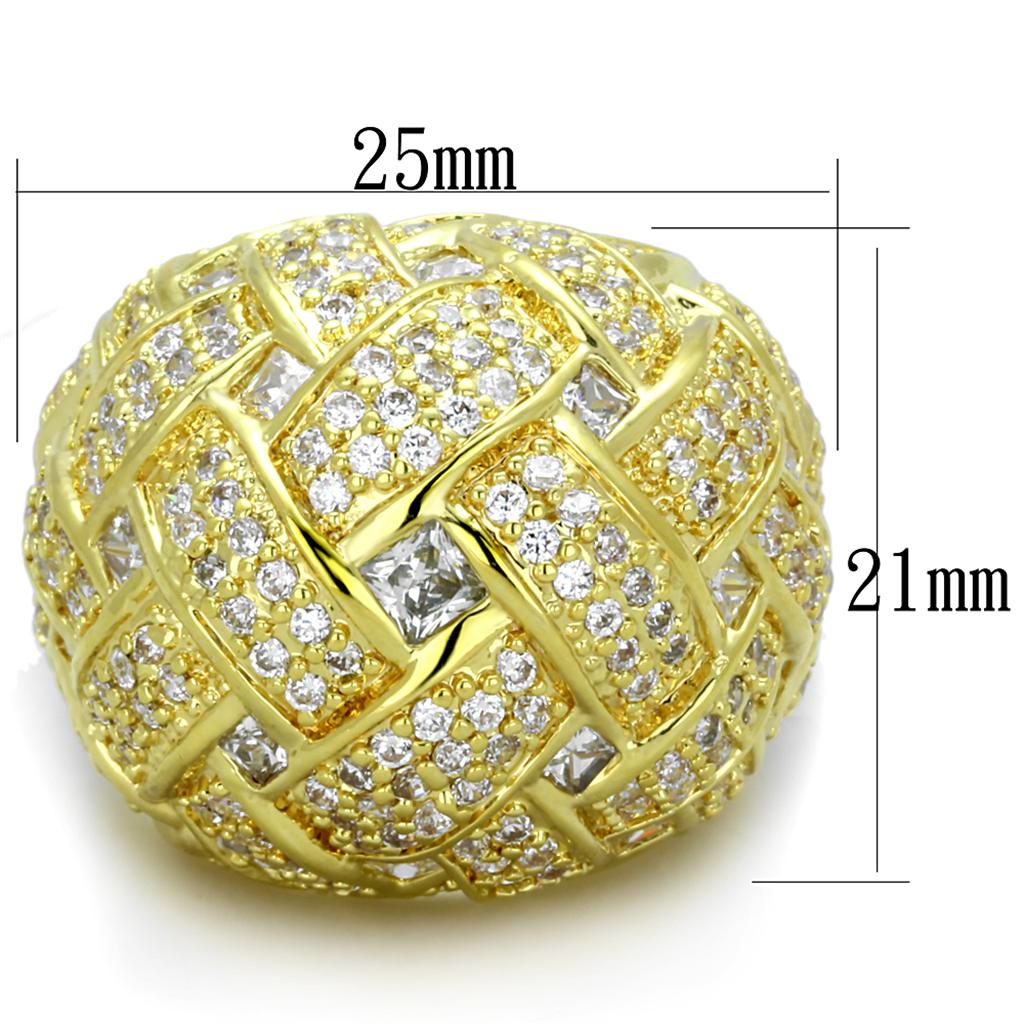 Gold Brass Ring with AAA Grade CZ  in Clear