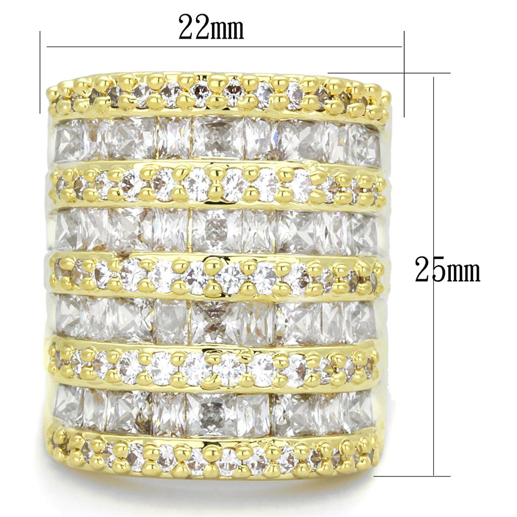Gold Brass Ring with AAA Grade CZ  in Clear
