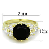 Gold Brass Ring with Synthetic Synthetic Glass in Jet