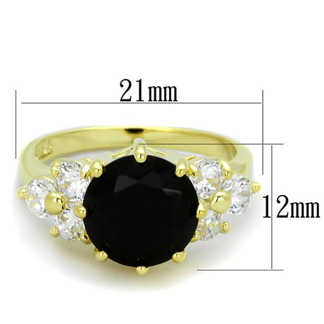 Gold Brass Ring with Synthetic Synthetic Glass in Jet