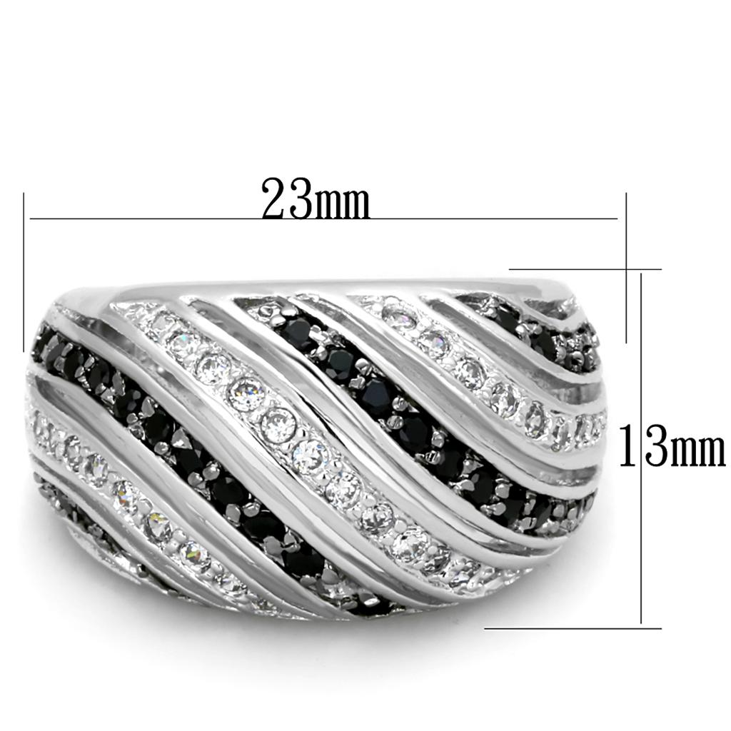 Rhodium + Ruthenium Brass Ring with AAA Grade CZ  in Black Diamond