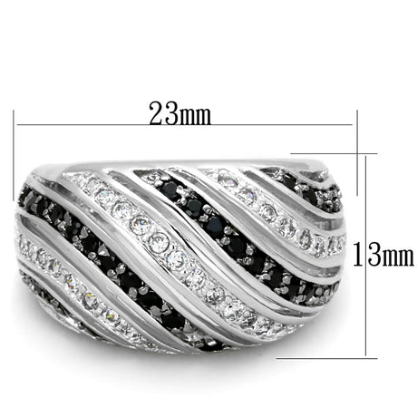 Rhodium + Ruthenium Brass Ring with AAA Grade CZ  in Black Diamond