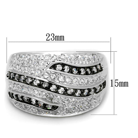 Rhodium + Ruthenium Brass Ring with AAA Grade CZ  in Clear