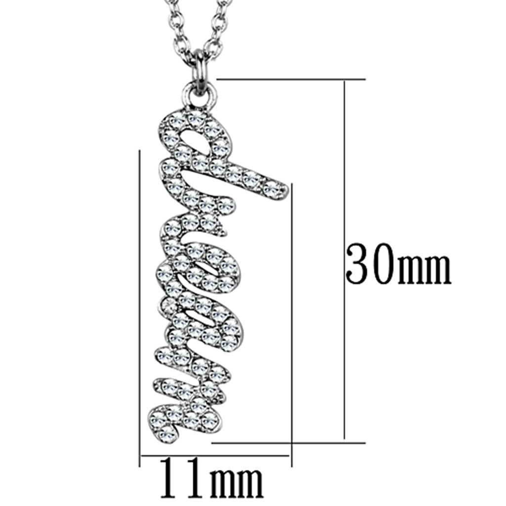 Rhodium Brass Chain Pendant with Top Grade Crystal  in Clear