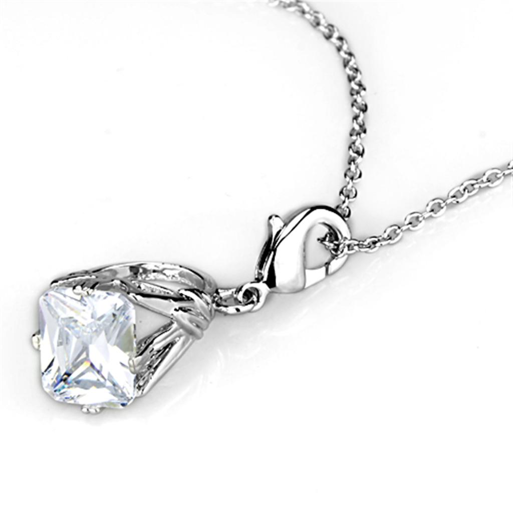 Rhodium Brass Pendant with AAA Grade CZ  in Clear