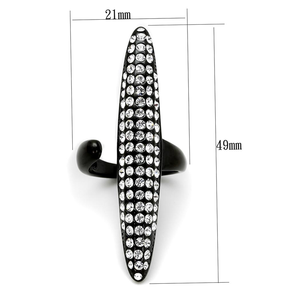 IP Black(Ion Plating) Stainless Steel Ring with Top Grade Crystal  in Clear