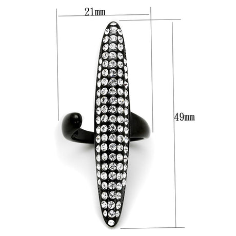 IP Black(Ion Plating) Stainless Steel Ring with Top Grade Crystal  in Clear