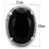 Rhodium Brass Ring with Synthetic Synthetic Glass in Jet