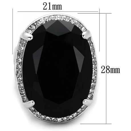 Rhodium Brass Ring with Synthetic Synthetic Glass in Jet