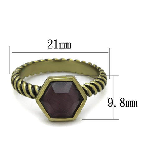 Antique Copper Brass Ring with Synthetic Cat Eye in Amethyst