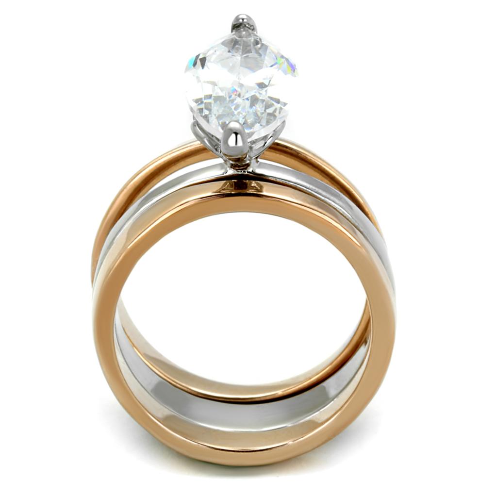 Two-Tone IP Rose Gold Stainless Steel Ring with AAA Grade CZ  in Clear