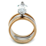 Two-Tone IP Rose Gold Stainless Steel Ring with AAA Grade CZ  in Clear