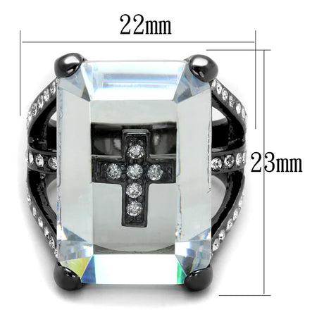 TIN Cobalt Black Brass Ring with AAA Grade CZ  in Clear